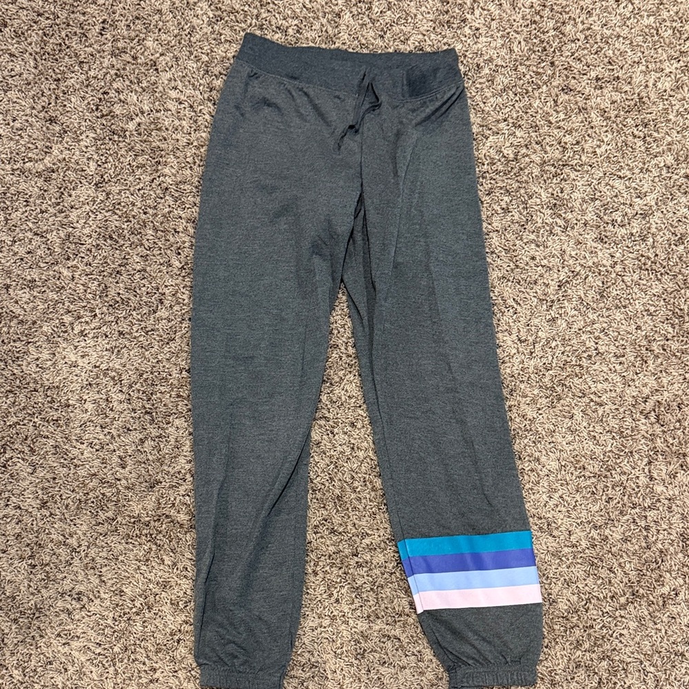 Girls' Charcoal Jogger Bottoms with Blue Stripe Detail